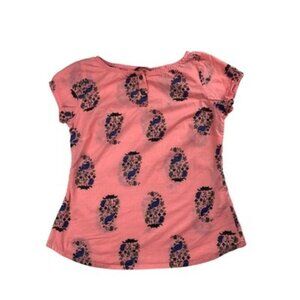 Ajio Womans Paisley Print Pink Short Sleeve Top S 100% Cotton